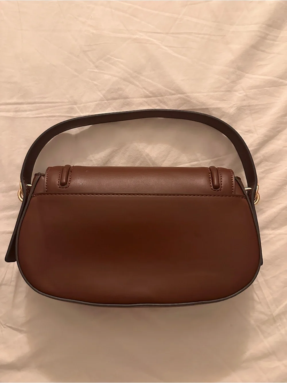 Nine West Brown Leather Top-Handle Clutch with Gold Lock